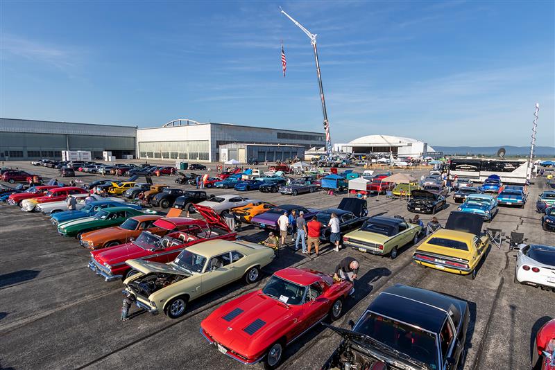 arieal view of classic cars at a car show